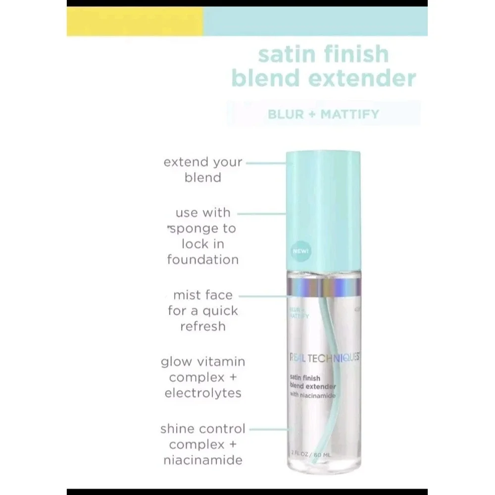 Real Techniques Setting Spray Satin Finish Extender for Face MakeUp 2oz Blur+Mat
